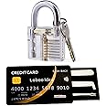 Loboo Idea Transparent Practice Training Padlock and 5-Pieces Credit Card Lock Picking Tool Kit, Professional Lockpick Tool Kit for Locksmiths and Beginners