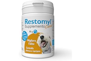 Innovet Restomyl Supplemento, Migliora l'alito. Controlla e previene la Placca e Il Tartaro dei Cani - Flacone da 60g