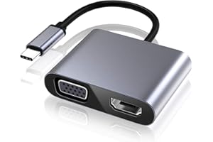 ELECMOGA Adaptador USB C a VGA HDMI, USB 3.0 Hub Tipo C a VGA HDMI 4K UHD Adaptador, Compatible con Ordenadores portátiles, MacBook Pro/Air, Nintendo, DELL HP Spectre, Samsung S8/S9, Huawei Mate 30 y más