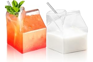 SUPROBARWARE [Coffret cadeau] Lot de 2 verres à cocktail en verre en carton de lait 360 ml en forme de maison - Tasse à lait - Récipient réutilisable - Mini pichet à crème soufflé à la main