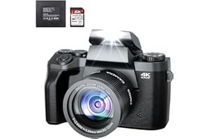 FINE LIFE PRO Cámara digital de 64 megapíxeles, cámara digital, cámara doble para cámara compacta, fotos de cumpleaños, viajes, incluye lente fija de 52 mm, pantalla táctil de 4,0 pulgadas, tarjeta SD de 64 GB