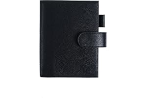 Moterm Skórzana okładka do notatnika A6 – pasuje do Hobonichi Cousin, Stalogy i Midori MD, z pętelką na długopis, przegródkami na karty i tylną kieszenią (krzemionkowo-czarny)