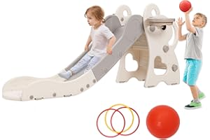 ‎ARK MIIDO Kinder Rutsche ab 1 Jahr, Kinderrutsche mit Basketballkorb Ringwurfspiel, Gartenrutsche Kleinkinderrutsche für Indoor Outdoor, Geschenk für Kinder Ab 1 2 3 Jahre, Geburtstagsgeschenk