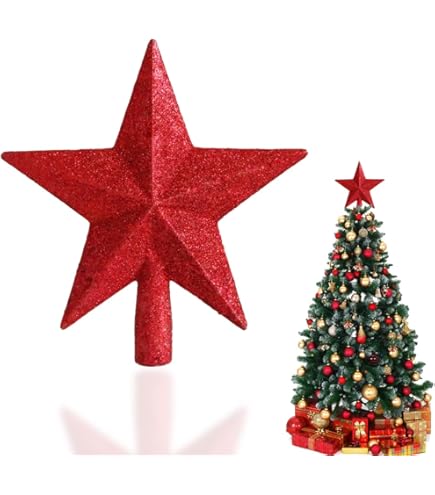 Stella Puntale Per Albero Di Natale AOBETAK - Decorazione Glitterata 20cm, Leggera E Brillante - Foto 7