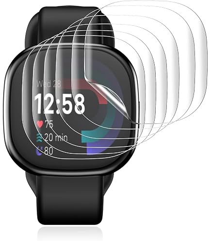 Beukei Pellicola Protettiva per Fitbit Versa 4/ Sense 2, 3 pezzi protezione vetro [copertura totale curva 3D] [Anti-Graffio] [Senza Bolle][Durezza 9H ] vetrini