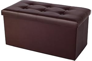 COSYLAND Puff Almacenaje 80L, Banco Almacenaje, Capacidad de Carga 200 kg, Tapizado PVC, Baúl para Dormitorio, Salón, Entrada, Juguetes, Organizador, Plegable, ​Chocolate, 76x38x38cm