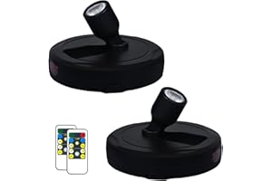 HAMVIDNE LED Spotlights, Battery Powered Picture Lights, Uplighting Indoor, Puck Light with Remote, Plant & Wall Art Display Dartboard Closet Spotlights, Black