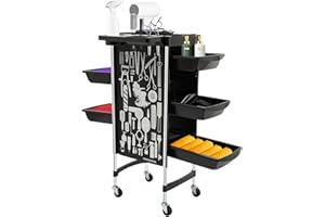 GDSKR 5 Drawer Salon Hairdresser, Beauty Friseurwagen Bedienungswagen Salon, Beauty Storage Cart on Wheels with Side Tray Hair Dryer Holder, Storage Basket Rolling Cart at home