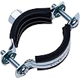 47-52 mm Pipe Clamp with Black Rubber Lining, Two-Part Pipe Clip with M8 Female Threaded Wall Mount, Pipe Support, Split Ring Hanger, Adjustable Pipe Bracket (Pack of 2)