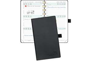 POPRUN Agenda 2024 2025 Pequeña 16,5 x 9 cm, Agenda Semanal Espiral 17 Meses de Ago.2024 a Dic.2025, 1 Semana 2 Páginas, Porta Boligrafos Autoadhesivo, 80 GSM Papel, Negro