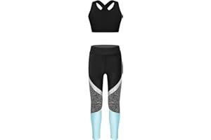 LiiYii Enfant Fille Ensemble Vêtement de Sport Gym Yoga Tenue de Danse Débardeur Camouflage Soutien-Gorge sans Manche Leggings Elastique Bodysuit Fitness Running 4-16 Ans