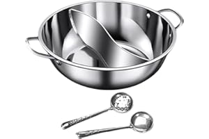 Sharplace Shabu avec Séparateur, Hotpot en Deux Parties, Poêle Chinoise épaisse en Acier Inoxydable, Casserole à Soupe pour Plaque de Cuisson à Induction, Fête, Maison, 32cmx8cm