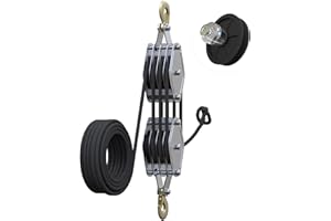 YATOINTO Block and Tackle 4400 LB Breaking Strength Heavy Duty Pulley, 65 Ft Rope Pulley, Upgraded Metal Bearing, 7:1 Lifting Power Pulley System, Pulley Hoist for Lifting Heavy Objects(Black)