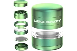GENÉRICO Grinder metal 5 partes con Capsula de Cristal de gran capacidad | Aluminio CNC Premium Anodizado de grado industrial | 54mm de diámetro | Molinillo para Especias y hierbas (Verde)