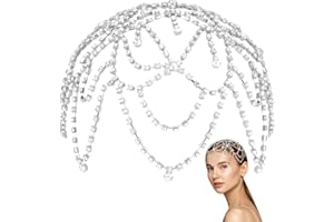 GORGECRAFT 1920s Bonnet en Cristal avec Chaîne en Forme de Fleur et Strass Rugissant 20s Accessoires pour Cheveux Gatsby Magnifique Chapeau pour Mariée Cosplay Halloween(avec 2 pinces à Cheveux)