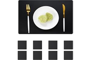 pigchcy Leather Placemats,Durable Waterproof Placemat for Dining Table,Washable PVC Kitchen Placemats Set of 8 for Indoor Outdoor (45 x 30 cm, Black)…