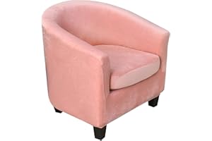 Topchances 2 Pieces Tub Club Chair Covers,High Stretch Armchair Sofa Slipcover with Cushion Cover, Velvet Furniture Protector Soft Couch Covers for Dining Living Room Office Reception (Pink)