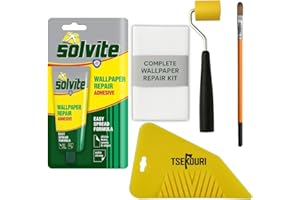 Solvite Wallpaper Repair Adhesive Tube (56g) with Foam Seam Roller, Smoother Tool With 0.9cm Brush & Cleaning Cloth – Complete Wallpaper Repair Set by Tsekouri