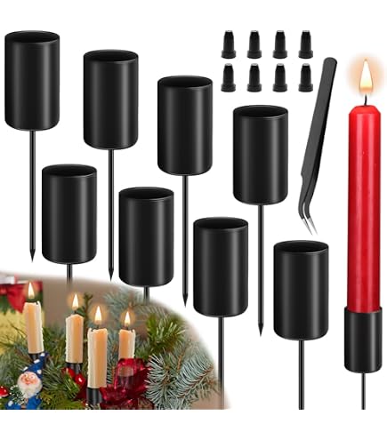 6er Set Kerzenhalter Für Stabkerzen | Adventskranz & Deko | Metall, Schwarz | Mit Kurzem Dorn (7 Cm)