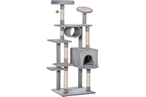 PawHut Albero Tiragraffi a Colonna da 165cm con Graffiatoio e Trespoli per Gattini e Gatti Adulti di Max. 4.5kg, Grigio, 60x50x165cm