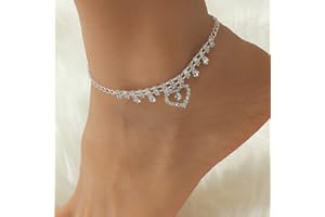 Inateannal Crystal Heart Ankle Bracelet Cubic Zirconia Tennis Anklet Layered Rhinestone Ankle Chain Sparkly Summer Beach Barefoot Sandals Foot Jewelry for Women Teen Girls