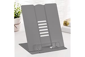 MSDADA Soporte de Escritorio Grande de Metal para Libros de Lectura, Soporte Ajustable para Libros de Cocina, Portátil, Plegable, Ligero, Libros de Texto, Tableta, Libros de Música, Recetas (Gris)