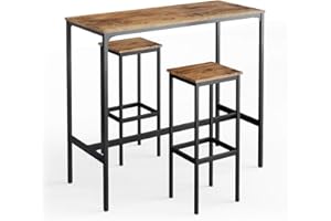 Vicco Tavolo bar con sgabelli Fyrk, Rovere rustico/Nero, 120 x 50 cm con 2 sgabelli da bar