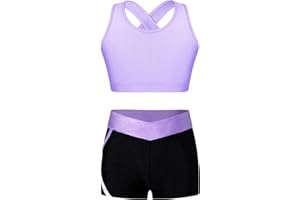 Freebily Completo Sportivo da Bambina Crop Top Canotta Reggiseno Sportivo Pantaloncini Sportivi Shorts Tuta da Ginnastica Artistica Danza Moderna Jazz Hip Hop Ballo di Strada