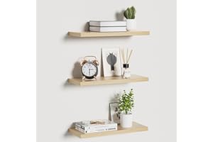 Uervoton Set di 3 mensole galleggianti in legno di Paulownia, 40 cm, da parete, in stile rustico, per camera da letto, soggiorno, cucina, ufficio (40 cm, rustico)