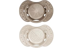 Difrax LOVI Tétine 18+ mois - Sucette Dynamique pour Bébé - Beige & Marron - 2 Piéces - Facile à Accepter, Sans BPA, Silicones de haute qualité et durables