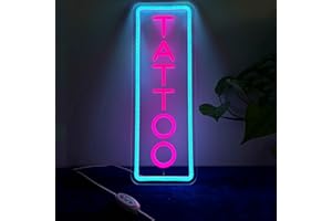 HFHungkeong Letrero de neón de tatuaje regulable, letreros de neón reutilizables LED, letrero de tienda de tatuajes azul hielo acrílico con regulador de intensidad para salón de tatuajes, estudio