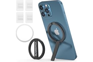 VAWcornic Soporte Anillo Magnético Movil para MagSafe - con Anillo de Metal, Anillo Móvil Desmontable, Agarre magnético móvil para iPhone 14,13,12, Android, Negro - Incluye 4 Hebillas Adhesivas