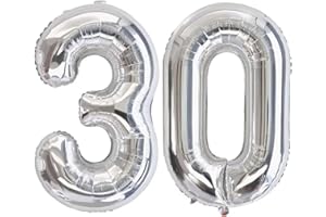 Vthoviwa 40 Zoll/18 Farbens Luftballon Zahlen 30 Silbrig, Luftballon 30. Geburtstag Foil Ballon, 0123456789,10-19,20-25,30,40,50,60,70,80,90, Folienballon 30 Party Dekoration Helium Unterstützen