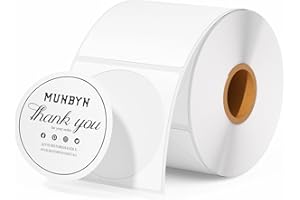 MUNBYN 2" Runde Etiketten Selbstklebend Rolle-Versandetiketten 750 Etiketten Kreis Thermodirekt Etiketten für DIY-Logo-Design QR-Code Namensschild Adressetiketten Haushaltsetiketten Weiß