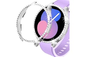 DEALELE [2-PACK] Case Compatible with Samsung Galaxy Watch FE / 5/4 40mm, Bling Single-Row Diamond PC Protective Case Replacement Watch Cover Bumper (40mm, Silver+ Transparent)
