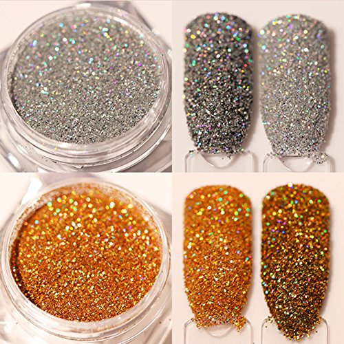 Blue Vessel 1 box Holografische Laser Nailart Pailletten Glitter Pulver Tipps Silber (0.2mm) - 3
