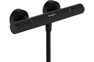 hansgrohe Ecostat Element - bateria termostatyczna prysznicowa natynkowy z EcoStop+, armatura prysznicowa z zabezpieczeniem przy 40 °C, thermostat, kran do 1 odbiornika, czarny matowy, 13346670