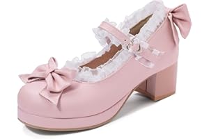 KISSASA Womens Cute Platform Shoes Chunky Mary Jane Heels Bow Court Shoes