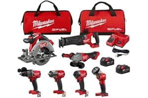 Milwaukee M18 FUEL - Kit combinato senza spazzole agli ioni di litio da 18 V con due batterie da 5,0 Ah, 1 caricabatterie, 2 sacchetti degli attrezzi (7 attrezzi)