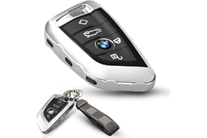 XMSCN Funda Carcasa Llave Coche TPU para BMW 4 Botones Suave Carcasa para Mando Keyless Compatible para BMW Serie 1 3 5 7 X1 X3 X4 X5 X6 Cover Llaveros Protección Mando de Coche con Llavero (Plata)