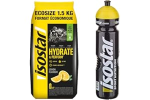 Isostar Set – 1 x 1,5 kg citron + 1 x bouteille de 1 l | Hydrate & Perform Iso Drink | Poudre isotonique | Poudre électrolyte pour soutenir les performances sportives | Poudre électrolyte