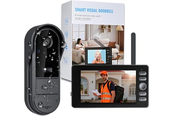 Sonnette sans Fil avec Caméra Exterieur étanche avec Écran 4.3" Visiophone Vidéo Interphone sans Fil sans WiFi Abonnement Bidirectionnel Vision Nocturne Appuyez Longuement pour Réveiller la Sonnette