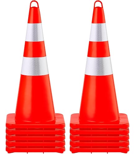 Lot De 6 Cônes De Signalisation 75 Cm – Base Caoutchouc Réfléchissante 38x38 Cm – Poids 2.5 Kg – Haute Stabilité