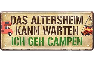 helges-shop Lustiges Schild zum Thema Camping - Retro Deko Blechschild - Metallschilder Dekoration für Caravan Wohnmobil Wohnwagen Reisemobil Campingplatz - 28x12cm