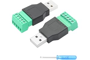 Riertostng 2Pcs USB 2.0 A Male to 5 Pin Screw Terminal Adapter, USB A Quick Connect Solderless Connector Converter, for USB Device Charging and Data Transfer