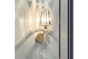 SXTIGER Nowoczesna kryształowa lampa ścienna do wnętrz, E27 złoty kryształowy kinkiet, złote kinkiety na stolik nocny, do sypialni, salonu, jadalni, korytarza oświetlenie (złoto-B)