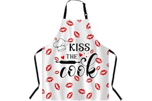 BGBDEIA Kiss The Cook Apron Adjustable Neck Bib Apron for Men Women,Suitable for Kitchen Cooking Waitress Chef Apron