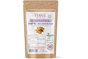 TIME HEALTH New: 98% Pure Micronized Resveratrol Capsules - Optimum Bioavailability - Natural Trans Resveratrol Derived from Japanese Knotweed - UK Manufactured - Zero Additives (60 Capsule Pouch)