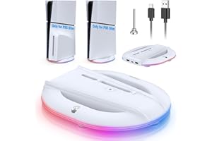 FASTSNAIL Supporto verticale 2023 con luce RGB per console PS5 Slim, stazione base a LED 14 modalità illuminazione 2 porte USB vite