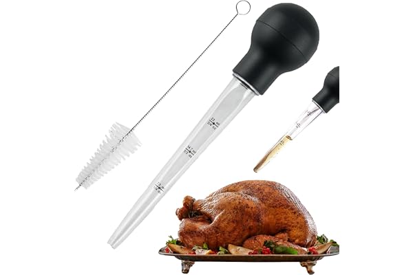 DONOONIS Poire A Jus,Pipette Cuisine avec Brosse de Nettoyage,1 Pièce Pipette Kit de Cuisson Turkey Seringue Compte-Gouttes d'huile pour Cuisson,BBQ,Poulet Turquie Barbecue